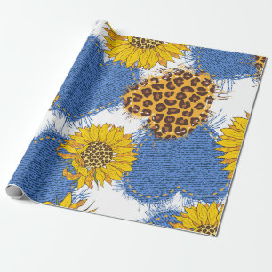 Papier Cadeau Coeurs Denim en tissu avec bords déchirés et le