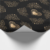 Papier Cadeau Coeurs d'or avec Feuille (Coin)