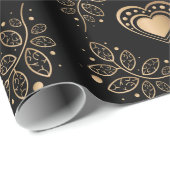 Papier Cadeau Coeurs d'or avec Feuille (Coin rond)