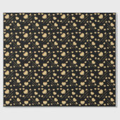 Papier Cadeau Coeurs d'or en noir (Plat)