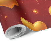 Papier Cadeau Coeurs d'or en rouge avec étoiles (Coin rond)