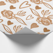 Papier Cadeau Coeurs d'or, fleurs et feuille (Coin)