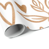 Papier Cadeau Coeurs d'or, fleurs et feuille (Coin rond)