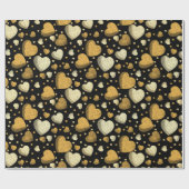 Papier Cadeau Coeurs d'or, Noir élégant, Fête de luxe (Plat)