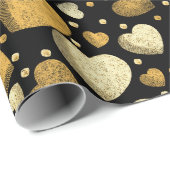 Papier Cadeau Coeurs d'or, Noir élégant, Fête de luxe (Coin rond)