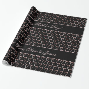 Papier Cadeau Coeurs d'or rose noire et rose Motif Ajouter du te