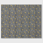 Papier Cadeau Coeurs D'Or Sur Bandes Noires Et Blanches (Plat)