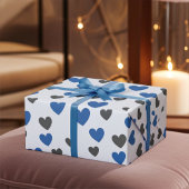 Papier Cadeau Coeurs dorants mignons - Bleu et Gris Toutes les o