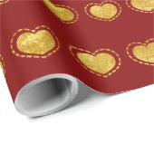 Papier Cadeau Cœurs dorés Amour Calligraphie Monogramme Mariage (Coin rond)
