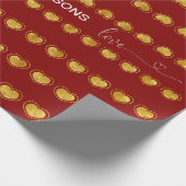 Papier Cadeau Cœurs dorés Amour Calligraphie Monogramme Mariage (Coin)