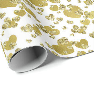 Papier Cadeau Cœurs dorés mignons motif carrelé faux diamant
