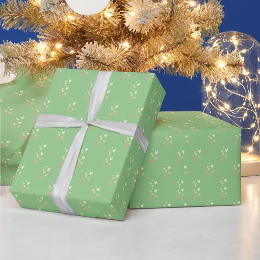 Papier Cadeau Cœurs dorés mignons verts (Vacances)