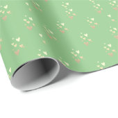 Papier Cadeau Cœurs dorés mignons verts (Coin rond)