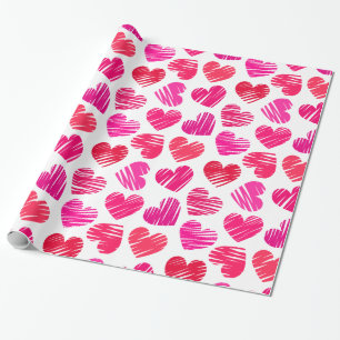 Papier Cadeau Coeurs dorés rouges et roses modernes Valentine
