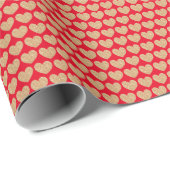Papier Cadeau Cœurs dorés sur fond rouge (Coin rond)