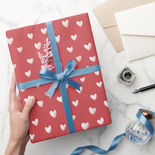 Papier Cadeau Cœurs Doux Rouges Blancs Saint-Valentin (Cadeaux)