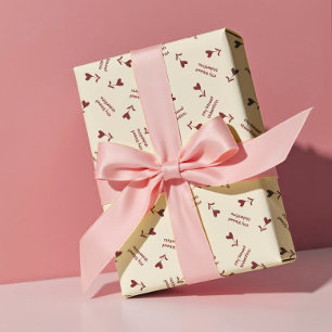 Papier Cadeau Cœurs en écriture bourguignonne sur fond crème - M