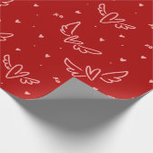 Papier Cadeau Cœurs et ailes sur fond rouge (Coin)