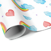 Papier Cadeau Coeurs et arcs-en-ciel enveloppant du papier à plu (Coin rond)