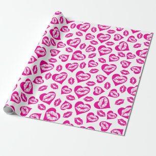 Papier Cadeau Coeurs et baisers roses et blancs
