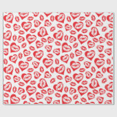 Papier Cadeau Coeurs et baisers rouges et blancs (Plat)