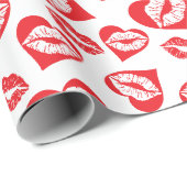Papier Cadeau Coeurs et baisers rouges et blancs (Coin rond)