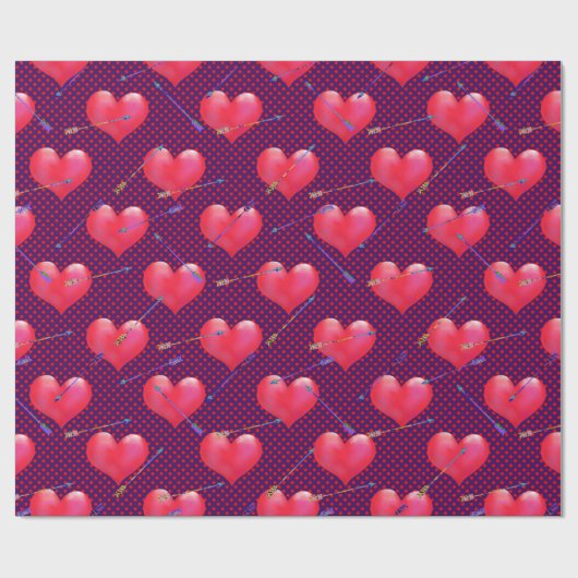 Papier Cadeau Coeurs et flèches satinées rouges Saint-Valentin (Plat)