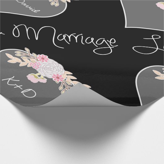 Papier Cadeau Coeurs et fleurs personnalisés Mariage de tableau  (Coin)