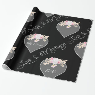 Papier Cadeau Coeurs et fleurs personnalisés Mariage de tableau 