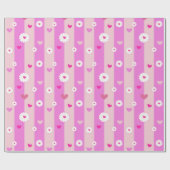 Papier Cadeau Cœurs et rayures de fleurs (Plat)