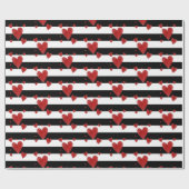 Papier Cadeau Coeurs et rayures rouges d'aquarelle (Plat)