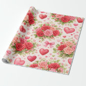 Papier Cadeau Cœurs et Roses  (Déroulé)