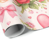 Papier Cadeau Cœurs et Roses  (Coin rond)