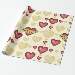 Papier Cadeau Coeurs et tournesols rouges et jaunes
