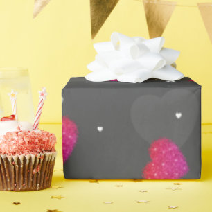 Papier Cadeau Coeurs étincelants roses sur noir