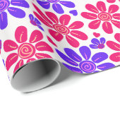 Papier Cadeau Coeurs floraux glamour rose et bleu (Coin rond)