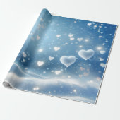 Papier Cadeau Coeurs flottants de neige (Déroulé)