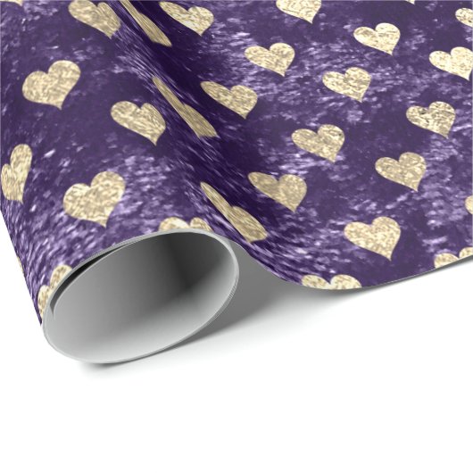 Papier Cadeau Coeurs Foxier Gold Violet violet velours violet Eg (Coin rond)