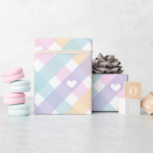 Papier Cadeau Cœurs Gingham Pastel   (Baby Shower)