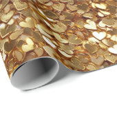 Papier Cadeau Coeurs glamés en or chic (Coin rond)