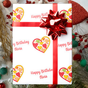 Papier Cadeau Coeurs joyeux Texte personnalisé