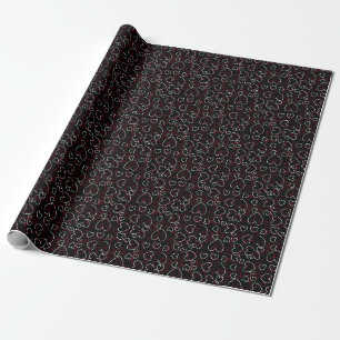 Papier Cadeau Coeurs Jumble Rouge Blanc Noir Élégant Design Chic