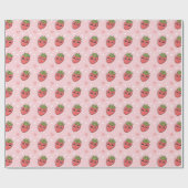 Papier Cadeau Cœurs Kawaii de Fraise Saint-Valentin (Plat)