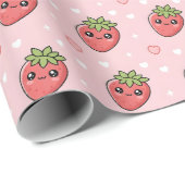 Papier Cadeau Cœurs Kawaii de Fraise Saint-Valentin (Coin rond)