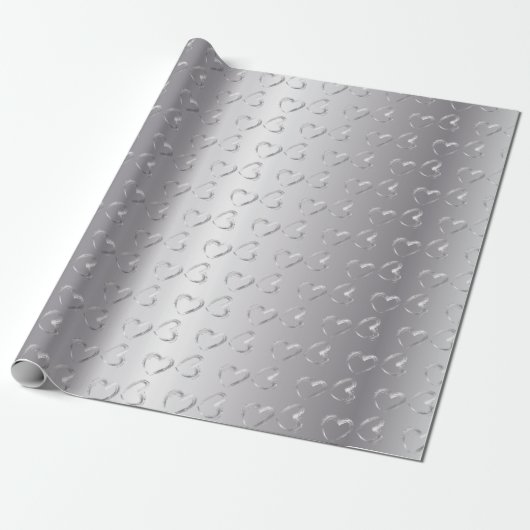 Papier Cadeau Coeurs Mariages en argent élégant (Déroulé)