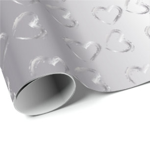 Papier Cadeau Coeurs Mariages en argent élégant