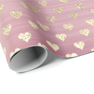 Papier Cadeau Coeurs Métallique Rose Rose Blush Gold Powder