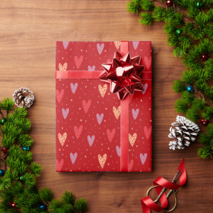Papier Cadeau Cœurs mignons et motif de la Saint-Valentin à pois