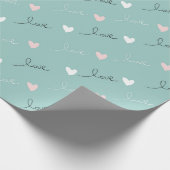 Papier Cadeau Coeurs mignons & Love Script Valentines Day Aqua B (Coin)