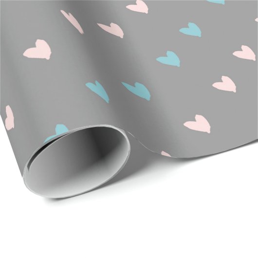 Papier Cadeau Coeurs mignons & Love Script Valentines Jour Rose/ (Coin rond)